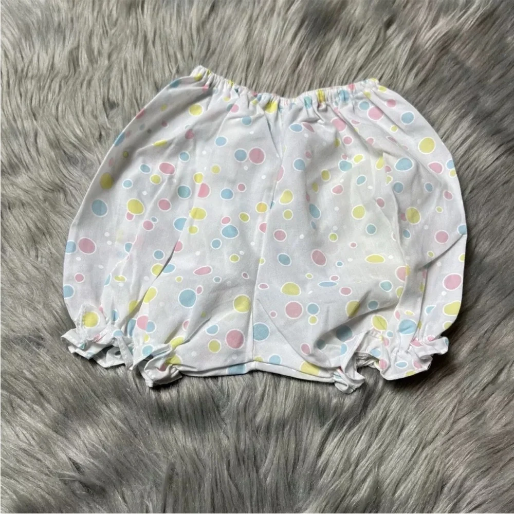 Vintage Baby Girls White Pink Blue Yellow Polka Dot Bloomers
